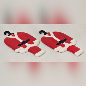 X2 VTG Dept 56 Porcelain Santa Claus Suits Christmas Tree Hanging Ornaments